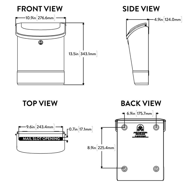 Architectural Mailboxes Parksideâ„¢ Locking, Vertical Wall-Mounted Mailbox for Outside, Metal Galvanized Steel Medium Mail Box with Lock and Key Drop Box, Black - Image 5